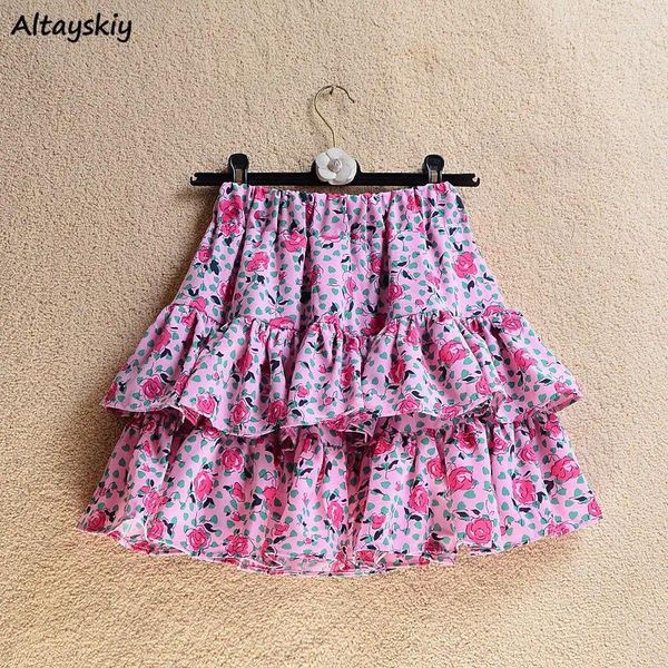 Saias Mini saia feminina Floral Chiffon High Sweet Corean Fashion Fashion ALL-Match A-Line Harajuku projetou elegante Y2K Streetwear Summer