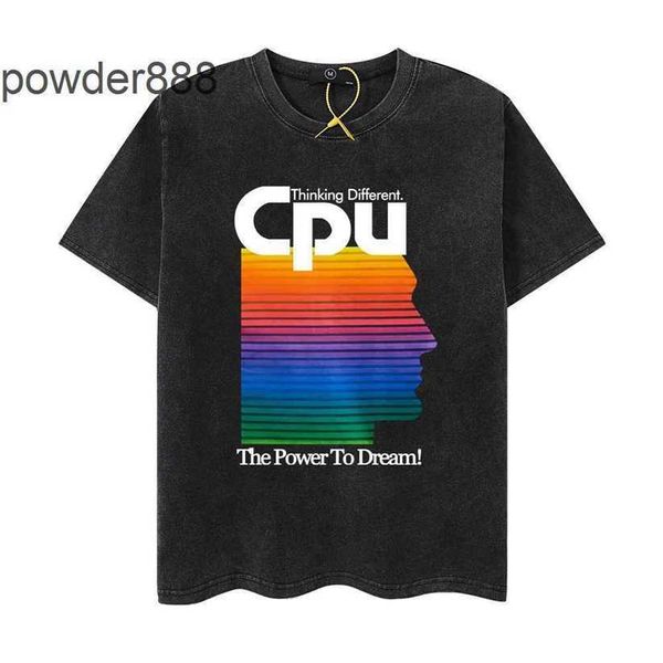 24SS High Street Trendy Top CPU cerebrale Stampa colorata usata T-shirt a manica corta hip hop