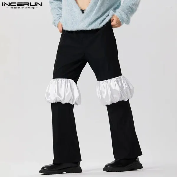 Calça masculina incerun 2024 American Style Men Pantalons Contraste colorido colorido de retalhos de cetim Casual Party Show Streouch Troushers S-5xl