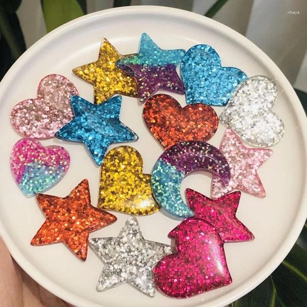 Estatuetas decorativas 15pcs estrelas brilhantes em forma de coração Resina Botões de scrapbook planícies Crafts Women DIY Acessórios para capa de telefone em casa