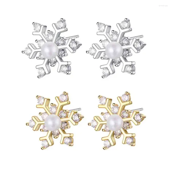 Bolzenohrringe Zirkon simulierte Perlen Schneeflocken für Frauen Mädchen Retro Kupfer Frauen kleiner Ohrring Mode Ohrschmuck