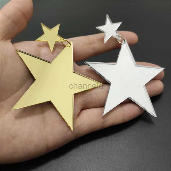 Andere Kuguys Acrylgold Silber Farbe Big Star Drop Ohrringe für Frauen Mode HipHop Rock Large Schmuckmusik Festival Accessoires 240419