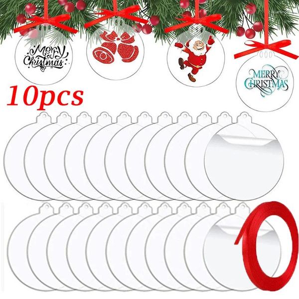 Decorazioni natalizie 10 pezzi dischi acrilici fai -da -te con albero di Natale a nastro rosso pendenti sospesi per la festa della casa decori