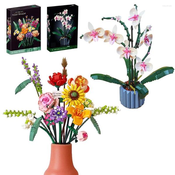 Estatuetas decorativas Orquídeas românticas Orquídeas Buquê Bloco 10311 DIY Passo de ilustração Kit Montagem Bricks Toys Fomantic Girl