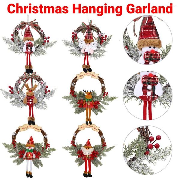 Flores decorativas Christmas Wreath Snowman Snoving Garland Handmade Flor Porta da frente Rattan Janela artificial Decorações de casa