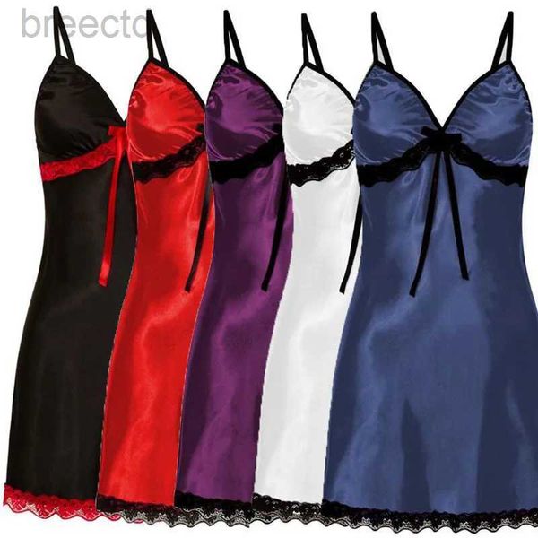 Kadın Uyku Salonu Kadın Seksi Lingerie Porno Sweet Gardiyan Düzenli İpek Saten Nightdress Slegisfess Nighties V Nightgown Nightwear D240419