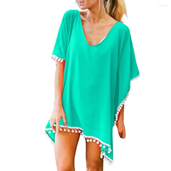 Primavera no verão Blusa da praia de férias da primavera Casual Cor de cor de chiffon de chiffon de chiffon saia verde