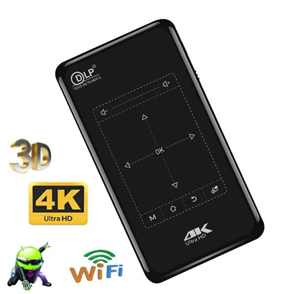 Mini Projetor P09 DLP Mini Projetor 2+32 GB Android 9 Wi-Fi, 5000m AH Bateria portátil 3D Suporte do projetor 4K 1080P Beamer proyector hd-in