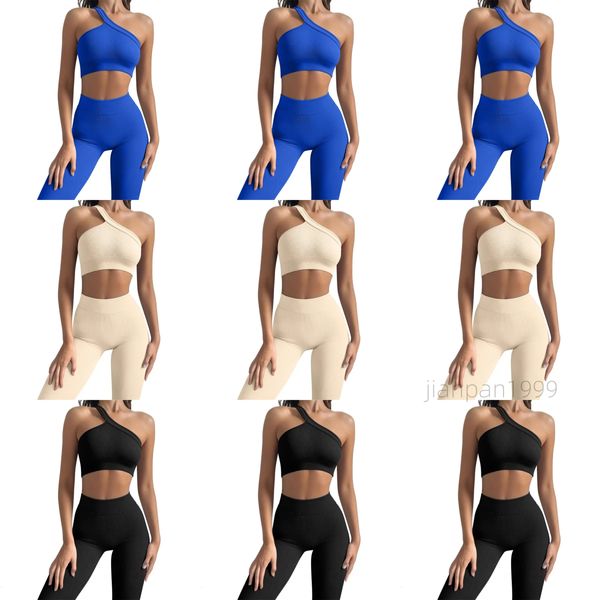 New Yoga Set Sexy One Schulter Sport Bra Yoga zweiteilige Set Hip Hifting Long Pants Fitness Set Sportswear Set Short Set 2024