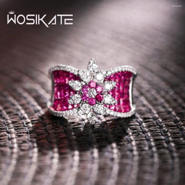 Кластерные кольца Wosikate Luxury Micro Set Моделировали Ruby Crown Ring для женщин модные ювелирные ювелирные украшения коктейль женский ручной аксессуары