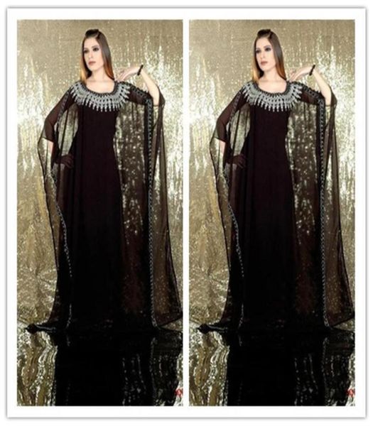 Abendkleider arabische Kleider Neue charmante Abendkleider schwarzer lang Ärmeln Chiffon Dubai Abaya Kaftan Kleid neue Charming3593239