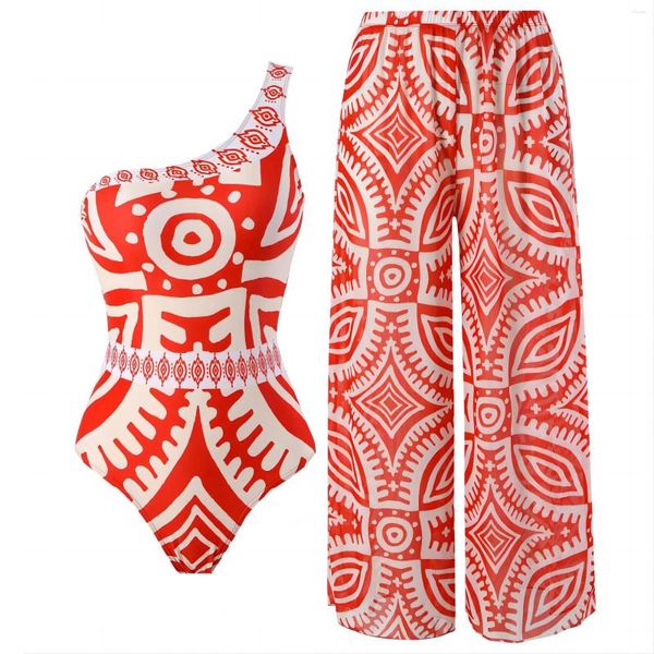 Costumi da bagno femminile sexy costume da bagno monopezzo con pantaloni da donna una spalla imbottita costume da bagno in spiaggia piscina 2024 femmina nuoto rosso