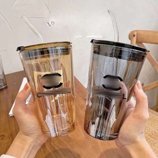 Chanells Tassen Tassen kleiner duftender Wind große Kapazität Haushalt Wasser Tasse Glas Stroh mit Deckelbecher Wasser Tasse Hoch Aussehen Instagram Glass Tassen