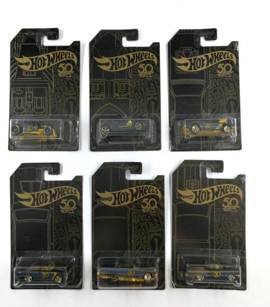 Wheels Car Collector039S Black Gold Edition 50th Anniversary Metal Diecast Cars Coleção Crianças Toys Veículo para Presente 6PCS4158766