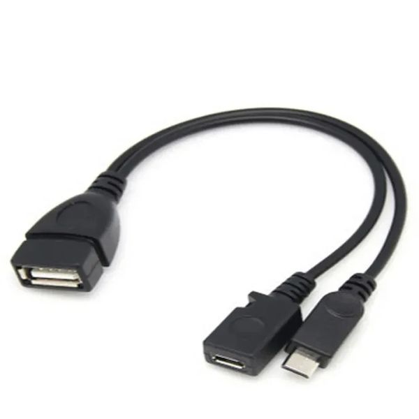 Новый 2024 1PC 2 в 1 OTG Micro USB -хост -мощность Y Splitter Adapter USB -адаптер Micro 5 -контакт Самки -самец кабеля кабеля Y Power y Splitter Cable для OTG Micro