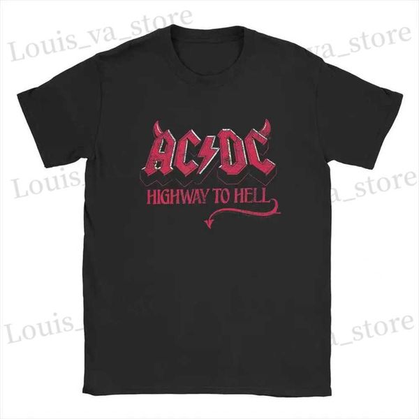 Herren T-Shirts Ac Highway to Hell DC Männer T-Shirt Destressed Rockmusik lustige T-Shirt Short Slve Round Neck T-Shirt 100% Baumwolldruck 01336 T240419