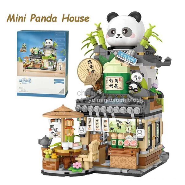 Puzzles 3D em estoque fofo panda tea house Little urso cafe shop mini dobramento bloco de construção brinquedos de quebra -cabeça para crianças adultos presente 240419