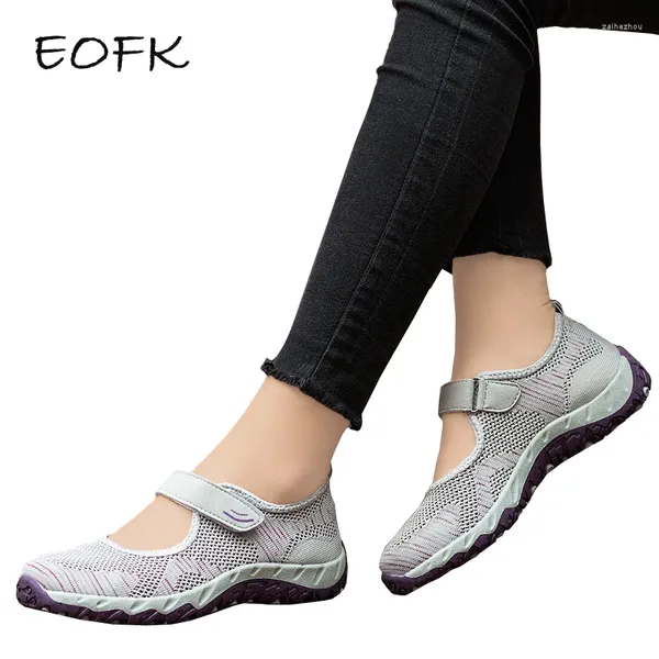 Lässige Schuhe eofk Sommer Frauen Sneakers Flats Fabric Hoop Loop Weiche bequeme Damen Mary Janes Round Zehennetz flach