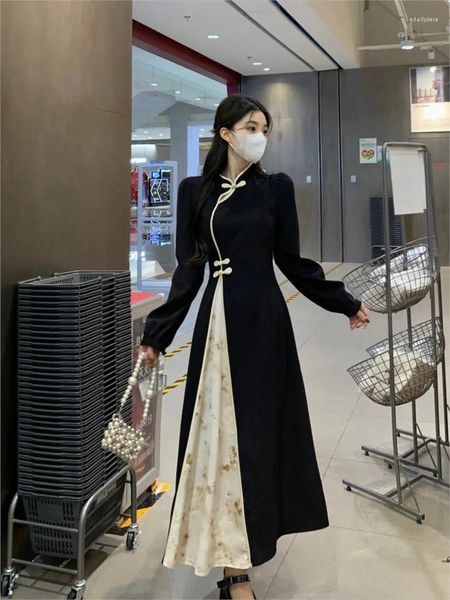 Vestidos casuais qipao moderno melhorado cheongsam vestido chinês Mulheres tradicionais de tamanho vintage 2024 Spring Sleeve impressa Party Party