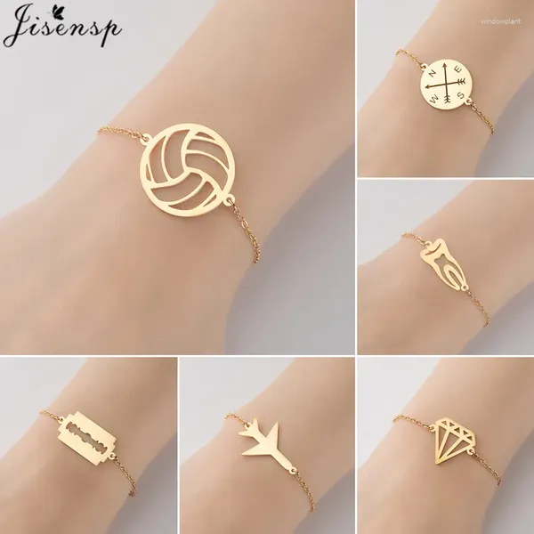 Link Armbänder Goldfarbe Vintage Volleyball Freundschaft für Frauen Mädchen Fashion Flugzeug Kompass Klinge Charmband Femme 2024