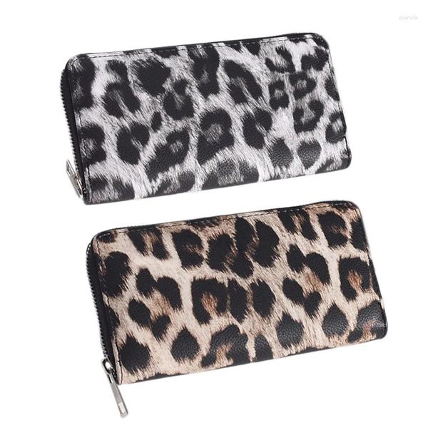Sagne a tracolla alla moda Long Zip Stampa leopardo portafoglio femminile Clutch per animali 2 pcs