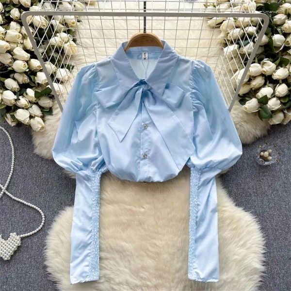 Blouses feminina Blusa da moda da primavera para mulheres Vendas de gola capa de gola de colarinho único camisa de manga de pufffum