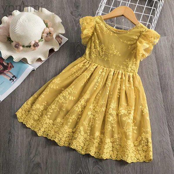 Abiti da ragazza Abito da bambina 2023 Nuovo abbigliamento da fiore di ricamo in pizzo estivo Princess Birthday Party Vestitidos Indossa casual 3-8 anni D240419