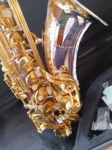 T-W037 Neues Tenorsaxophon BB-Ton Nickel-plattiert silberne bis ein graviertes Muster Doppelrippenverstärktes Jazzinstrument mit Accessoires