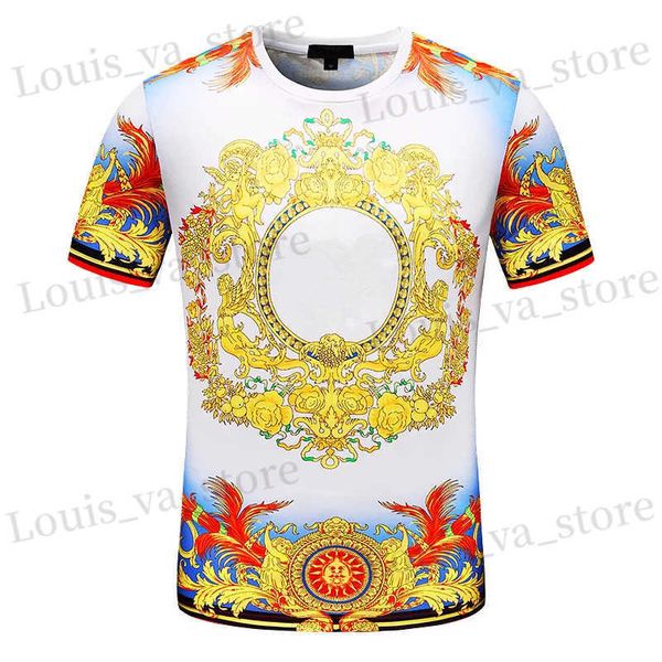 T-shirt maschile Nuova maglietta da maglietta barocca estiva di moda Fashion T-shirt 3D Floral Thirt per uomini e donne marchi di lusso vintage Royal Golden Flower Camisetas T240419