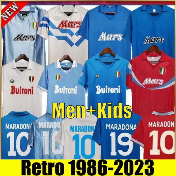 86 87 Napoli Retro Soccer Jerseys Maradona Vintage 88 89 1986 1987 1990 1991 2013 2014 Дом в гостях Coppa Italia Naples Men Kids Классические футбольные рубашки