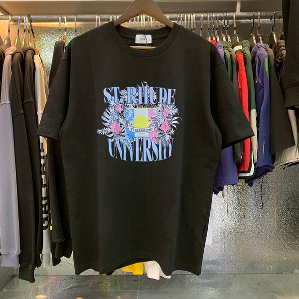 T-shirt designer 24SS RHUDE FLOD FLOW Flower Stampa ad alto grammo pesante cotone casual maglietta a maniche corte sciolte uomini donne