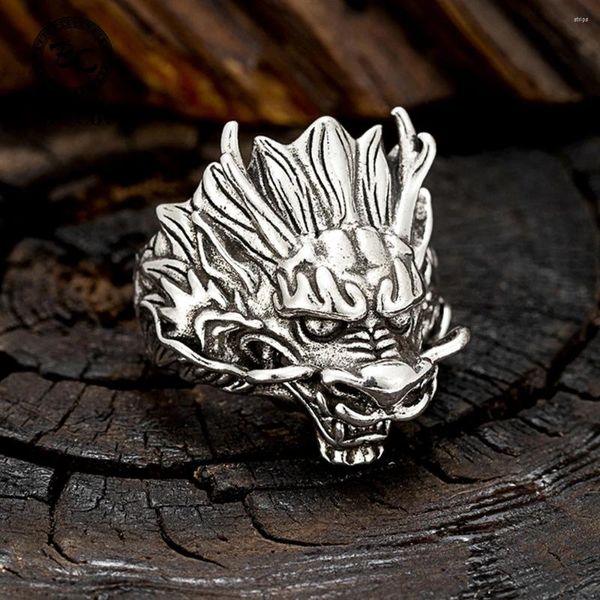 Cluster -Ringe Chinesische Mythologie übertrieben Dragon Head Eröffnung für Männer Punk Silber plattiert glückliche Amulettzubehör Charme Schmuck Geschenke