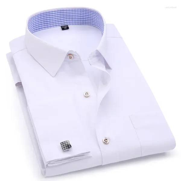 Camicie da uomo camicie da uomo gemelli francesi maniche lunghe maniche bianche blu bianche giallo camicia da business maschio fit da wedding feste