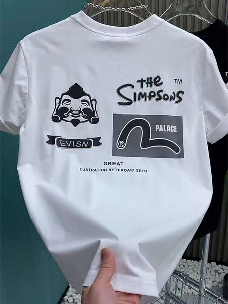 Fu Shen Chao Marka Kısa Kollu Erkekler Yaz Kara Balıkçılık Festivali ve Buda Başkanı Baskı Büyük M Çift Günlük T-Shirt 455765