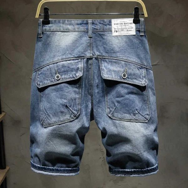 Herren Shorts Straight Short Jeans Hosen für Männer Trend 2023 Y2K Thin Man Denim Shorts Wide Unhöfes koreanisches Modes Baggy Distressed Retro Designer T240419