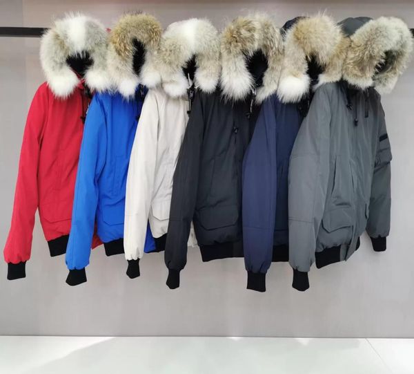 Männer Chiliwack Bomber Down Jacke Real Wolf Fell Kapuze -Leinwand Parkas Reißverschluss Taschen warme dicke Outwear Designer Frauen Ruff WI5552189