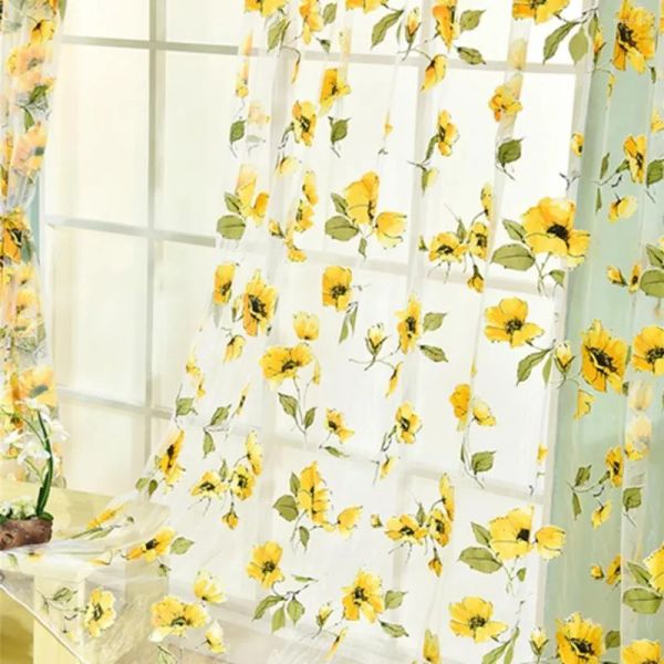 Vorhang Vorhang Sonnenblumen Tüll Valance Tür Drapehäuser für Küchenbalkon Room Fenster Blindvorführung