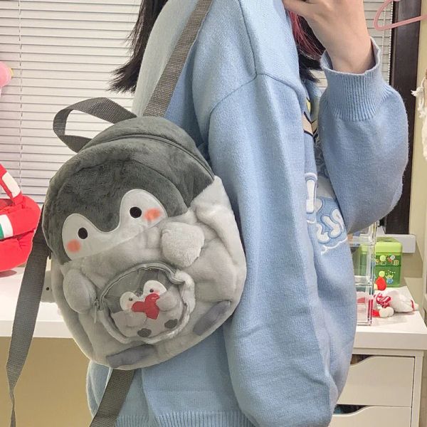 Taschen niedliche Cartoon Penguin Plüsch Frauen Handtasche Lolita süßer Rucksack Kawaii Puppe lässig weiche lustige Designer Umhängetasche 2023 Neu