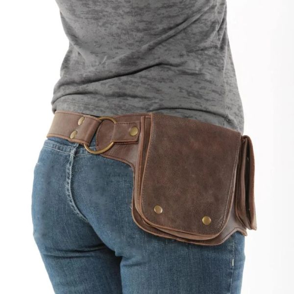 Packs Drop Bein Oberschenkelbeutel für Frauen Fanny Pack mittelalterlich Leder Utility Hip Taillengürtel Fahrt im Freien Multilayer Vintage einstellbar