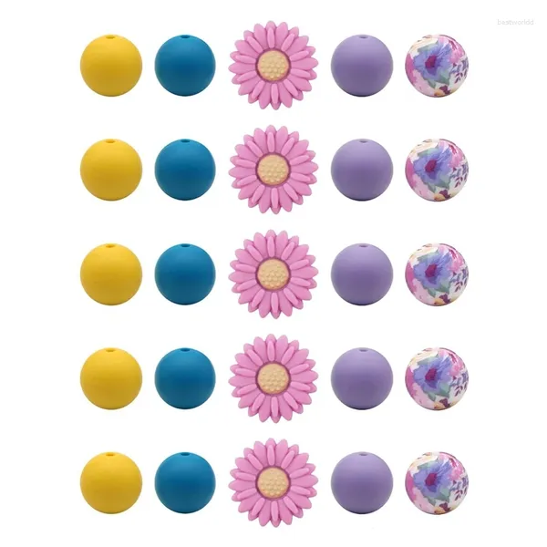 Link Armbänder Gänseblümchen Silikonperlen Pfirsich weiße Blüten Form Lose Perlenhalter mit elastischen Seil