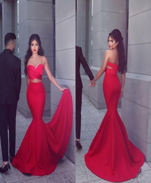 2019 Novos vestidos de noite de sereia vermelha sexy, Long Sweetheart Preats Fronte