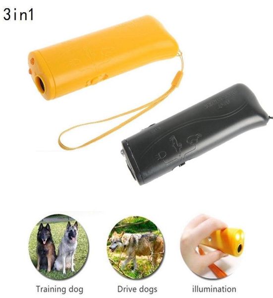 3 in 1 Ultrasonic LED Pet Dog Repeller Stop Dog Dog Training Device Dispositivo Antifiego 2 colori AAA464974817