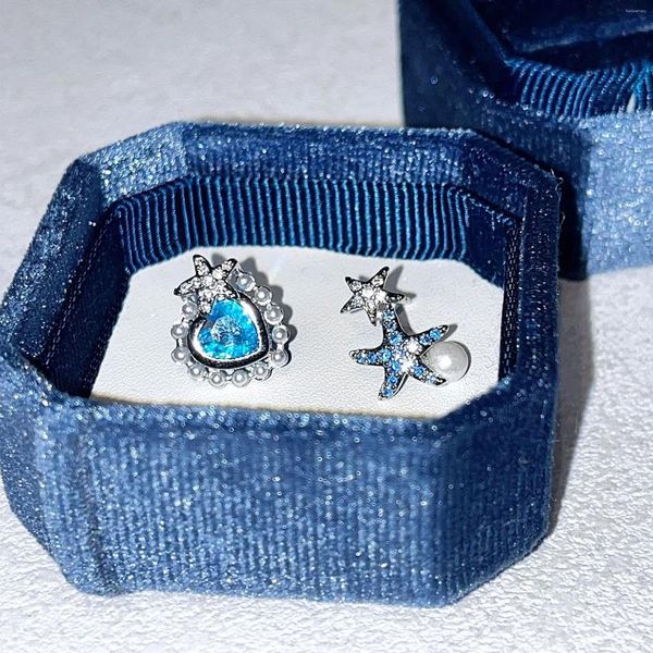 Hengste Ohrringe Blau Strassstein Starfish Star Heart Pearl für Frauen süße romantische ästhetische exquisite Modeschmuck