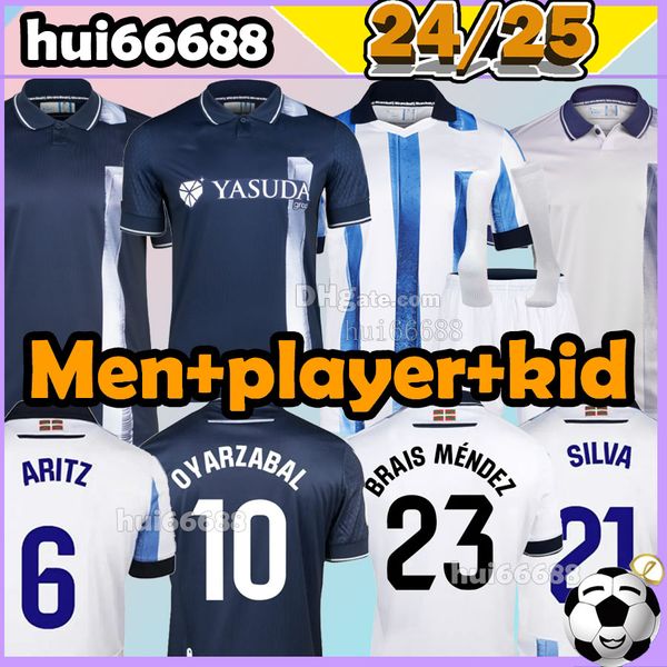 23/24/25 Real Sociedad gesponserte Fußballtrikots Portu David Silva Oyarzabal Merino Januzaj Isak Barrenetxea Sangalli Juanmi 2024 Männer Kids Kits Socken Fußballträger Shirts