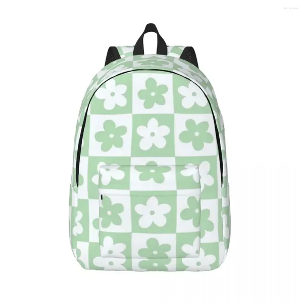 Rucksack leichte pastellgrüne und weiß karierte Quadrate mit Blumen Frau Rucksäcke Bookbag Umhängetasche Tragbarkeit Rucksack Schule