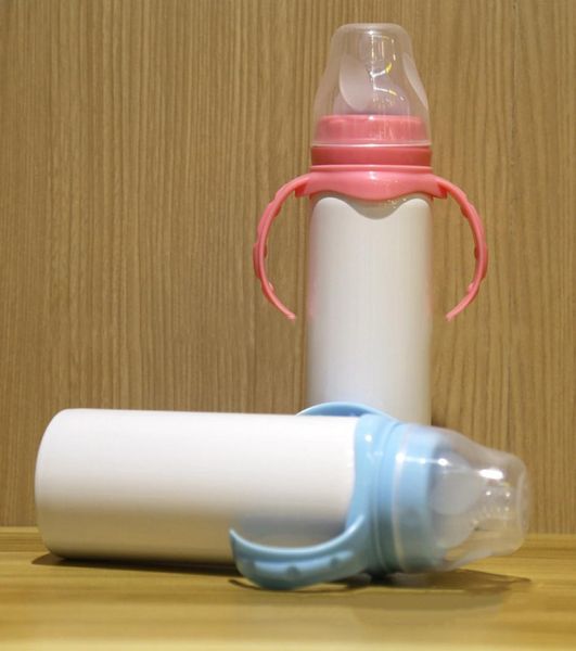 Günstigste 8oz Blank Baby Fütterung Sippy Pink Blue Blau Doppelwand Vakuumnippelgriff unzerbrechliche Sublimation Flasche 355 R2 0WBN1543948