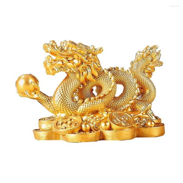 Figurine decorative 1pcs cinese Drago di auspicious figurina in resina dorata Feng shui regalo per amici decorazioni per la casa