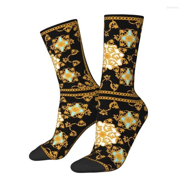 Calzini da uomo Golden Flower Barocco Mens Crew Unisex Novex Floral Spring Summer Autumn Winter Abito invernale