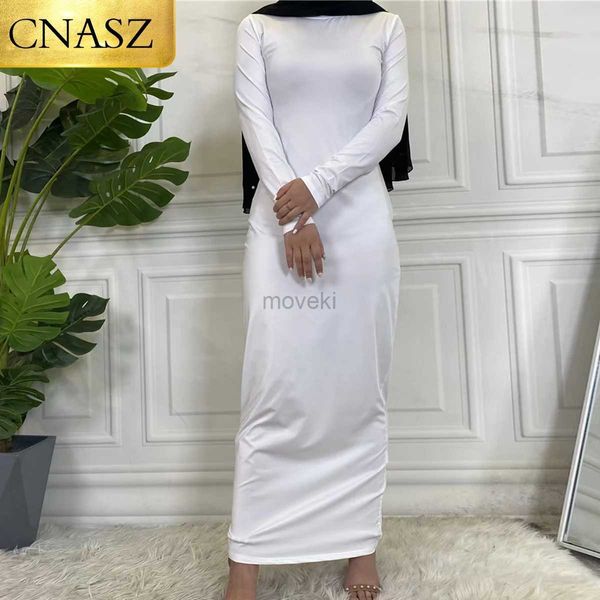 Ethnische Kleidung Sommerrock für Damen Neues inneres Kleid Muslim Casual Kleid für Frauen Kleidung Islamische Abaya Langarm Maxi Slim Innenkleid D240419