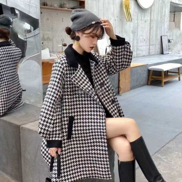 Trench da donna Designer Piccola fragranza Mille Bird Ploid Woolen Coat per donne in primavera e autunno, di grandi dimensioni, di media lunghezza, ispessibilità, autunno e cappotto invernale